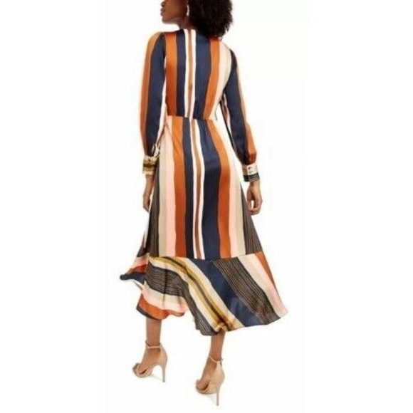 Anthropologie Womens Foxiedox Colorete Asymmetric Striped Wrap Dress Medium NEW - Picture 2 of 16
